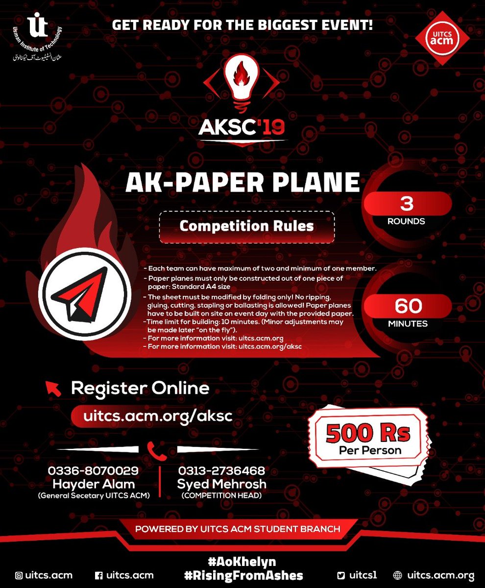 Uitcs1's tweet photo. For every competition lies its rules and regulations, and here are ours.

Get yourself registered now before it's too late.
Link: https://t.co/qWYY2X3mqj

#AKSC19
#AoKhelyn
#RisingFromAshes
#KarachiEvents #TechEvents #Karachi #Debug #Idea #Pitch #Innovative #Coding #Workshops https://t.co/1mMqXNftfC
