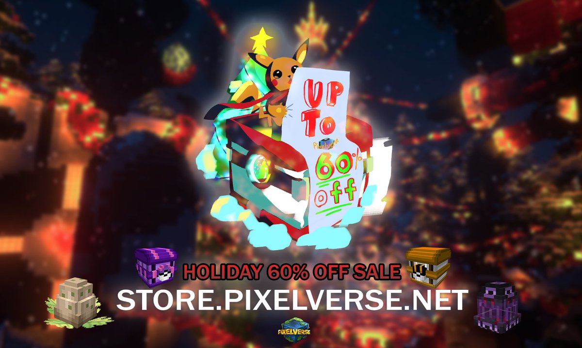 PlayPixelverse's tweet photo. 🎄Happy Holidays! 🎄

We're ending the year strong 🦾🦾🦾 with the LARGEST store sale we have ever done!! 

🥚Up to 60% off Eggs
👑30% off ALL Ranks 
💎30% off ALL Gems
��20% off Everything else!! 

Don't miss out on this limited opportunity! ⚡️
https://t.co/zaUeN1FKmk https://t.co/0dERi5uMIt