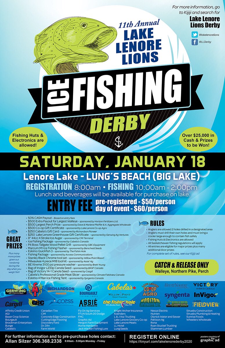 lakelenorelions's tweet photo. 11th Annual Lake Lenore Lions Ice Fishing Derby! Please retweet! @JohnGormleyShow @1075BoltFM @BradWall306 @SHACKARONE @fishingsask @GlobalSaskatoon @PQuinlanGlobal @SkWanderer @Saskatchewan @ctvsaskatoon @CBCSaskatoon @sskroughriders @rickmercer @cabelascanada @thefishinholeca https://t.co/BFOihkehLG