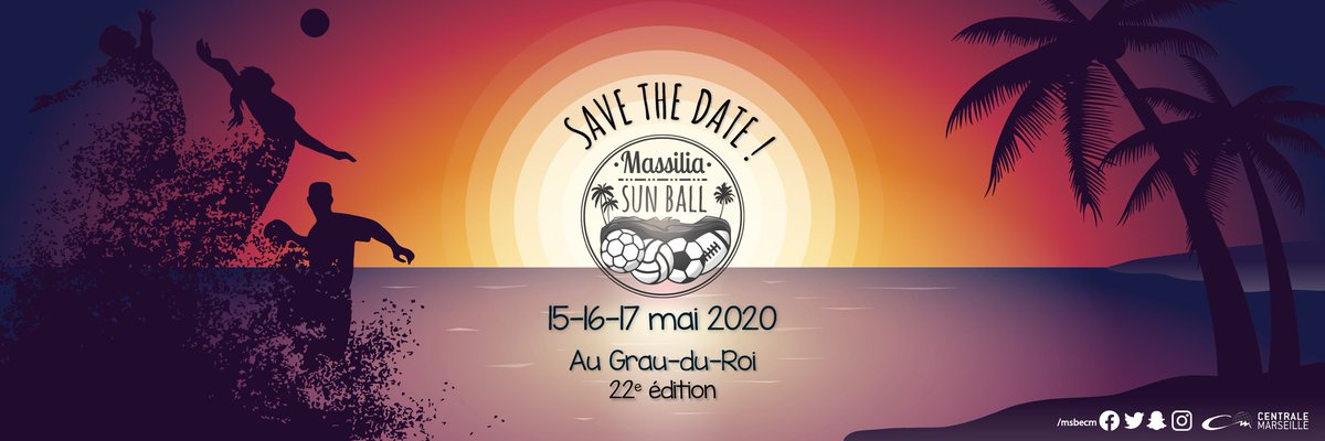 [Le retour ! 🌴🌅]

Nous avons le plaisir de vous annoncer le retour du Massilia Sun Ball pour la 22ème édition ! 🌴🌅

Réserve ton weekend du 15,16 et 17 mai ! 😎

Vous pouvez aussi nous retrouver sur :
👉 Facebook : Massilia Sun Ball
👉 Instagram : msb.ecm