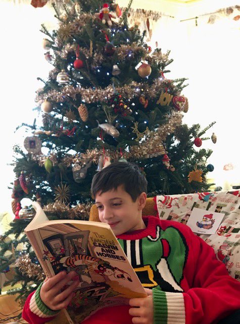 IrvingBerwyn's tweet photo. Lex from @MsGoushas and @MsFlood2’s class is looking festive while reading a classic - Calvin and Hobbes #d100inspires #irvingpride #winterbreakreading https://t.co/zKoKErQ4dN