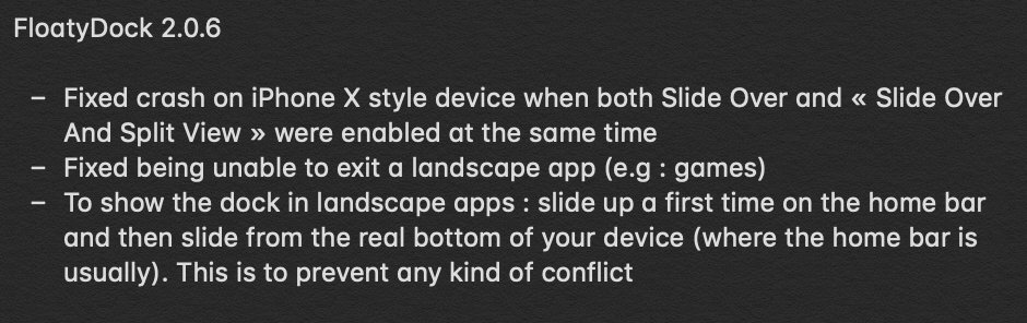 SynnyG_R's tweet photo. #FloatyDock 2.0.6 has been published on my repo (https://t.co/gUWZQjI02y) and is available for testing.
Once enough positive feedbacks would have been received I'll push it to BigBoss.
Changelog below, enjoy ;) https://t.co/gkOxq7HRog