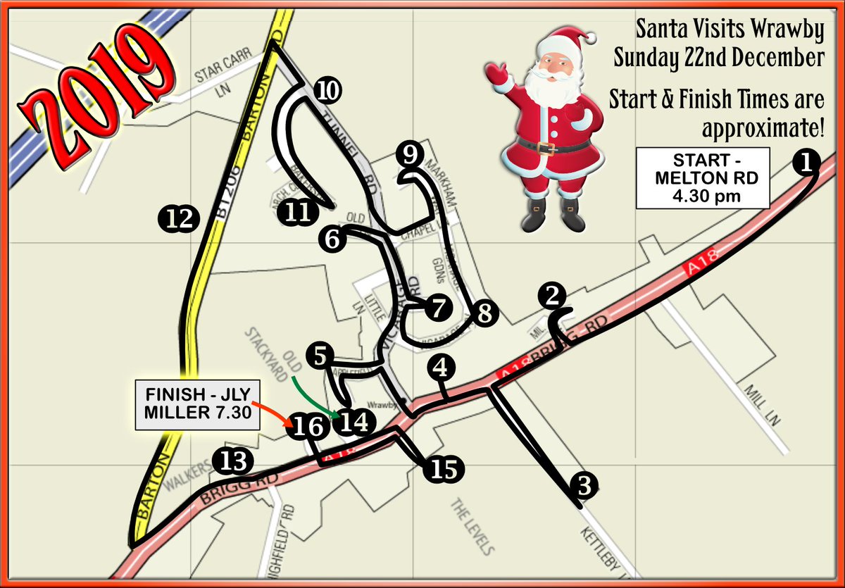Don't forget, #Wrawby folks - Santa is visiting the village from 4.30 pm TODAY. Come out and say hello! Route and times: