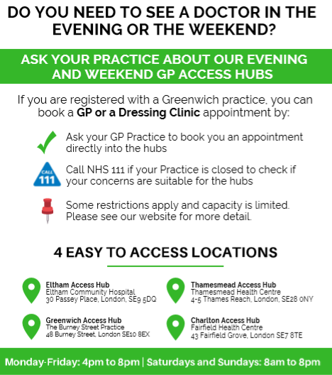 hwgreenwich's tweet image. Christmas is coming! Have you heard about our extended access GP hubs? They have been set up so that you can get a same-week appointment throughout Greenwich. Simply ask your GP and they will book you in to your closest one. #christmastime #access #sameweek #greenwich