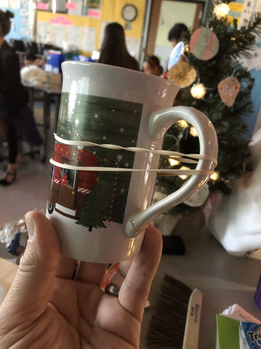 How do you create the greatest Christmas gift from a student?
1. Coffee cup with handle broken off 2. Lots of tears 3. Reassurance and Gorilla Glue, 3. Wait one hour, 4. Add coffee to restored cup, 5. Show to student and receive huge hug and smile! I love my kids!🌲❤️