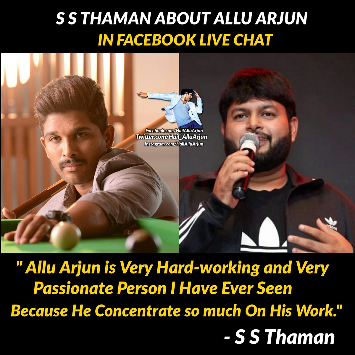 Surya_AACult's tweet photo. Rockstar and music sensation @MusicThaman about Stylish Star @alluarjun
#StyleIconAlluArjun
#3YearsForDJSensation
https://t.co/S3U6E1GXvA