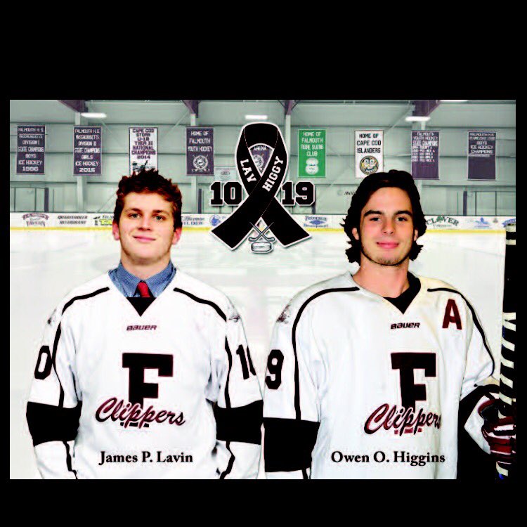 Today’s game vs <a href="/WHhockey1/">Weymouth High Hockey</a> will be dedicated to Lav and Higgy. Miss you every day.  Puck drops at 4pm at Falmouth ice arena. <a href="/In_The_Slot/">Jim Clark</a> <a href="/MassHSHockey/">MassHSHockey</a> @MyHockeyLive <a href="/BostonHeraldHS/">Danny Ventura</a> <a href="/HNIBonline/">Hockey Night</a> <a href="/MassNZ/">MassNZ</a>