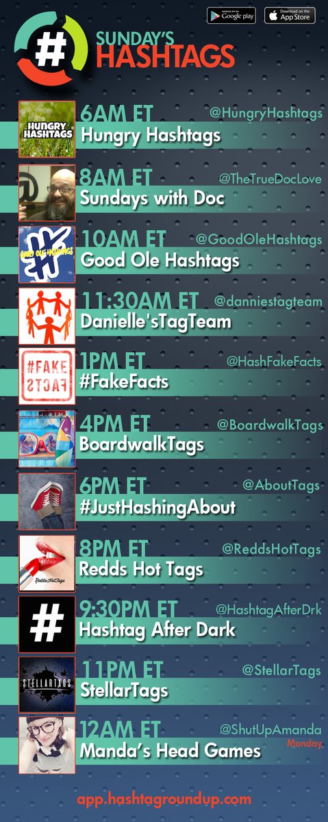 HashtagRoundup's tweet photo. Hashtag Roundup - Sunday 

❤️hashtag games? Tweet with us!

Follow us &amp; Download our FREE @HashtagRoundup app (IOS/Android) for daily schedule &amp; notifications right to your phone!
👉https://t.co/ksALqMcxr4👈

Guest: 6PM ET @ApplePieTags https://t.co/Loew69YgAP