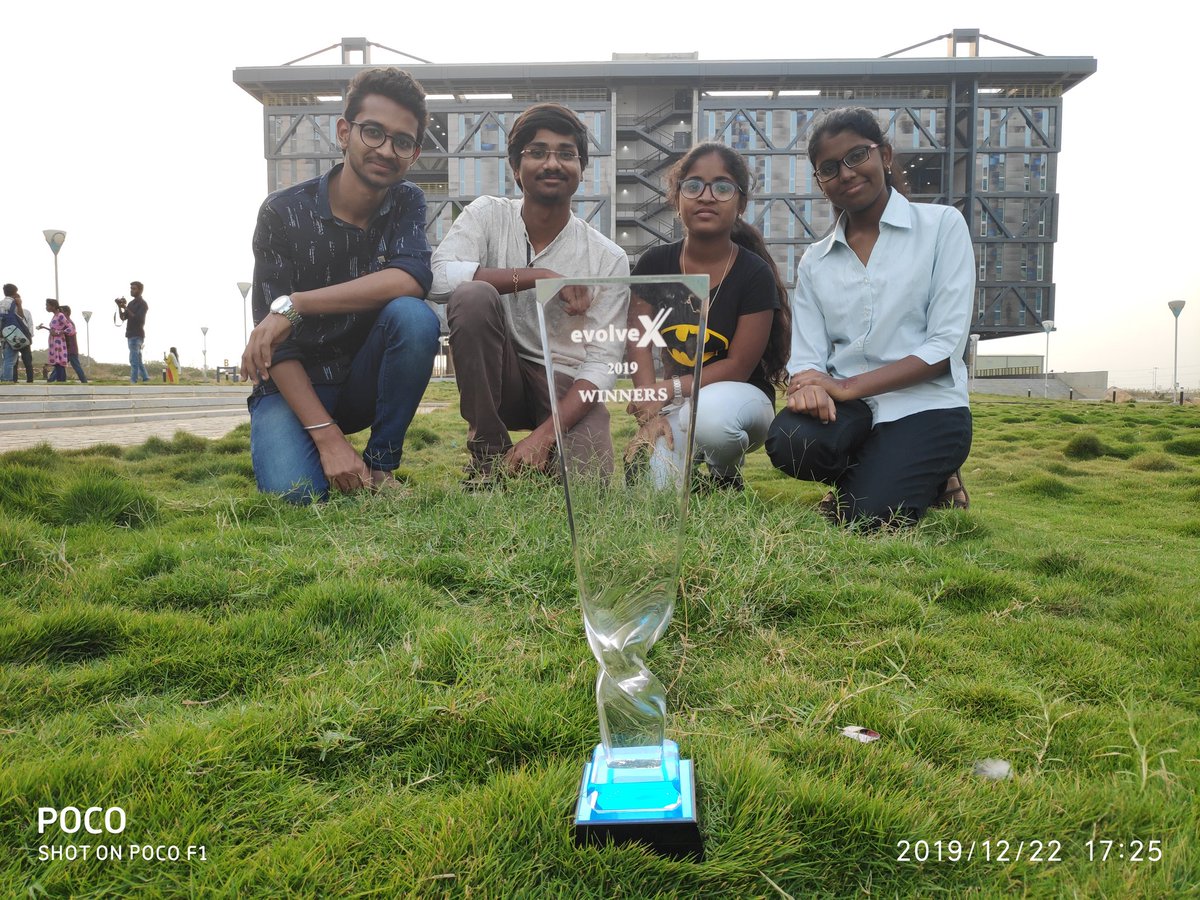 Antahpragnya2's tweet photo. Team members of Antahpragnya 2020 (#Team4D) grabs 1st Prize @evolveX a sort of technical festival hosted at IIT HYDERABAD.
It's something remarkable that all the team members were of E1 competed with E2s and E3s of different universities among the state.
#ideation #karshak_kart https://t.co/8x6HX9ZMU2
