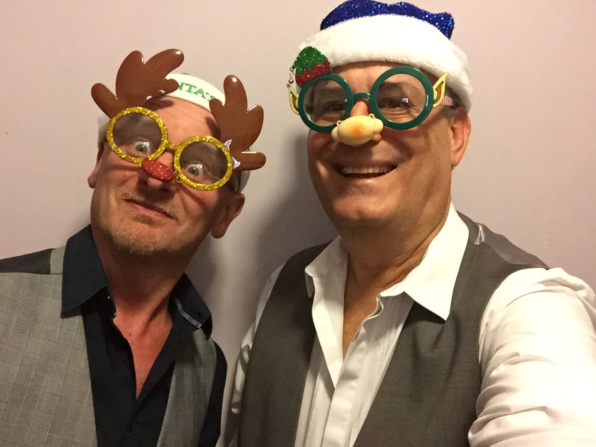 ontrackduo's tweet photo. A festive night for the guys last night at Armley's Denison Hall... as you can see! #OnTrack #Duo #livemusic https://t.co/KpJdNtSEOX