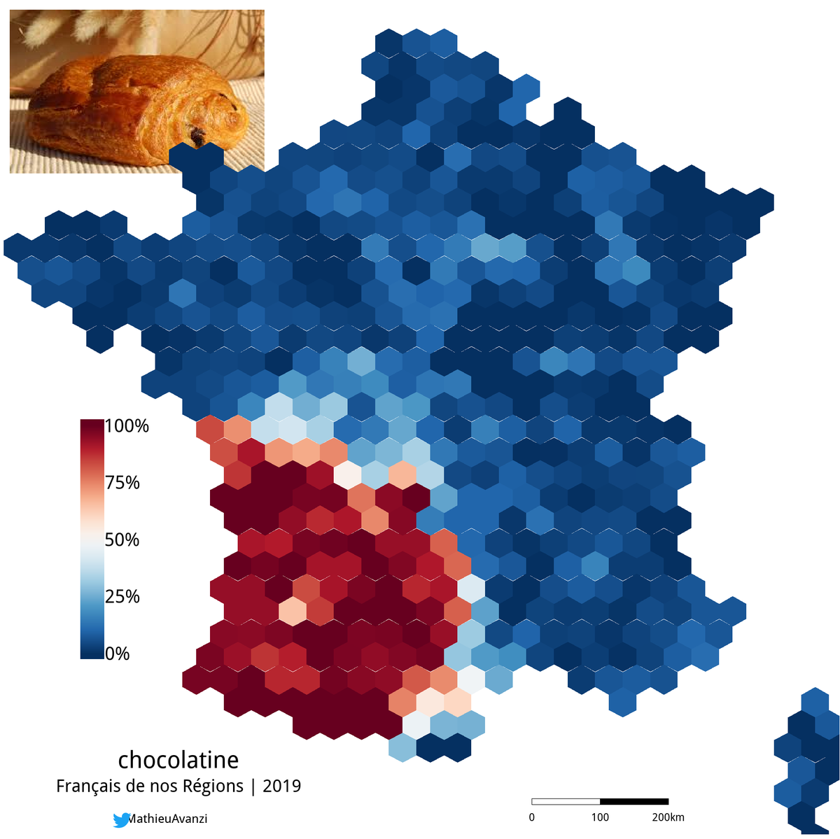 MathieuAvanzi's tweet photo. La #chocolatine à la conquête de l'Hexagone #christmap #jour22 #ggplot2 https://t.co/lnYbfq6nty