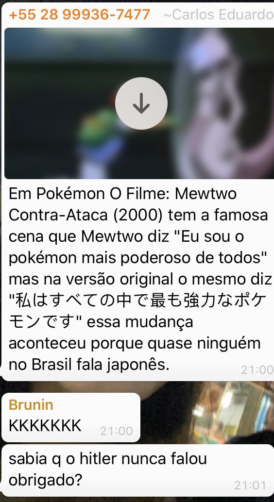 Em Pokémon O Filme: Mewtwo Contra- Ataca (2000) tem a famosa cena que Mewtwo  diz Eu