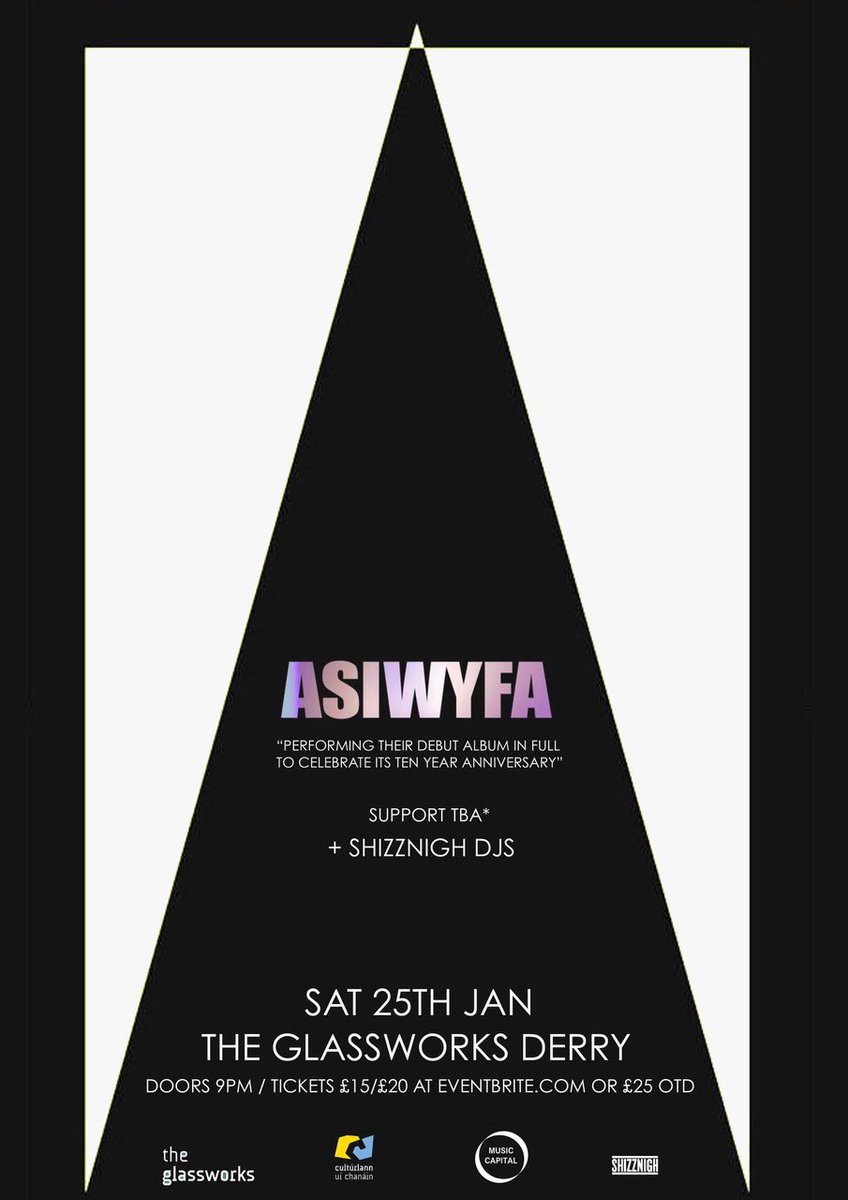 Derry!! it’s been a while but this is happening. We’ll be up to see you all to knock away those January blues on Sat 25th, and as it’s been 10 years since our first record we thought we’d play it in full for you guys. Tickets are on sale now at asiwyfa.com