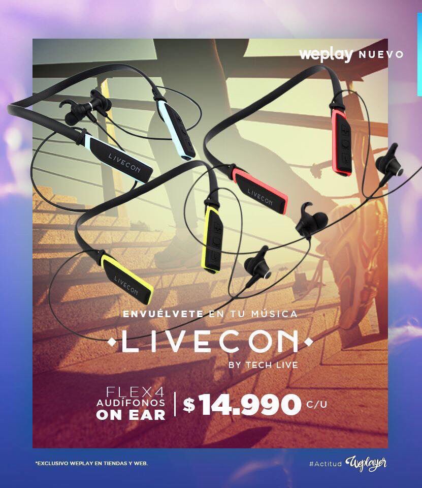 weplaystore_cl's tweet photo. ¿Buscas comodidad para hacer ejercicio? 😱Entonces los #Headphones inalámbricos #InEar #Flex4 de la marca #LIVECON exclusivos de Weplay son para ti 💪 Tiene un soporte en el cuello🤩 Encuentra este y otros modelos de #LIVECON: https://t.co/xjlfPmHyZJ en tiendas y web #WeplayStore https://t.co/D6MLQtGBwy