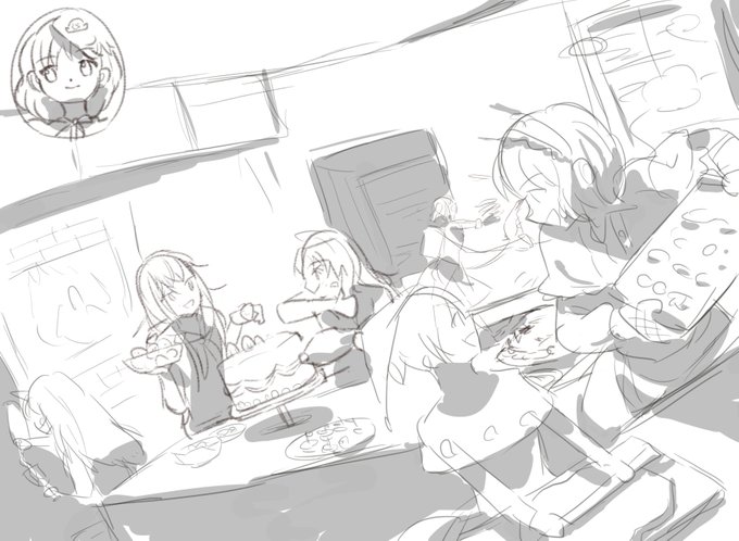 なんとか構図はだせた!何気アリスがよく描けて好み。
全員一枚絵、てのが難しかったので二枚に分けました。

なんか影のせいで陰と陽みたいな・・・ポケモンみたいな・・・ 