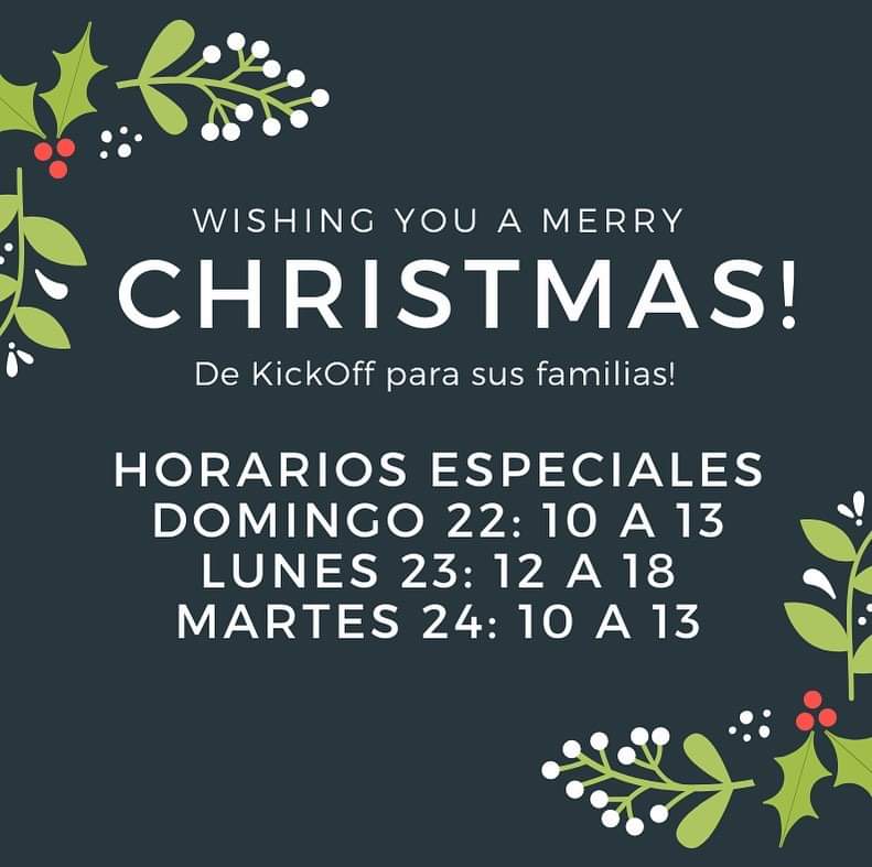 Horarios especiales para estos días: 
- Domingo 22: 10 a 13
- Lunes 23: 12 a 18
- Martes 24: 10 a 13
Te esperamos!