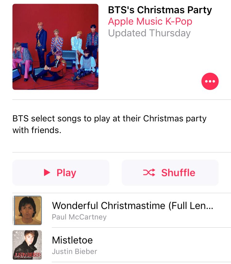 BTS has included Justin Bieber’s Mistletoe on their Christmas Party playlist on Apple Music! In 2018 https://itunes.apple.com/ca/playlist/btss-christmas-party/pl.edf5675961044e16a2ea69bfb9426b0d