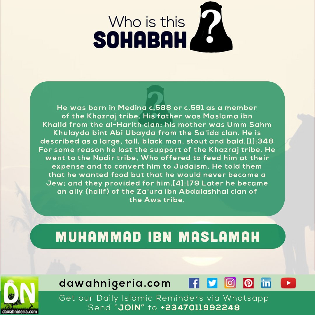 dawahnigeria's tweet photo. Who is this Sohaba
MUHAMMAD IBN MASLAMAH
#dawahnigeria #dnwits #maslamah https://t.co/UEPCq4Qj4h