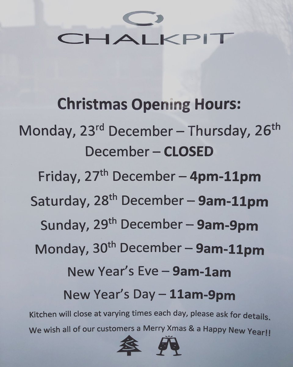 Our opening hours during the Xmas break, we hope you all have a great one &amp; we will see you next weekend for more Chalkpit delights!! 🎅🏼🤶🏼
#Streatham
#StreathamHill
#xmas2019