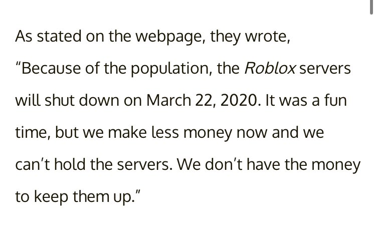 Is Roblox Gonna Shut Down In March 22 2020