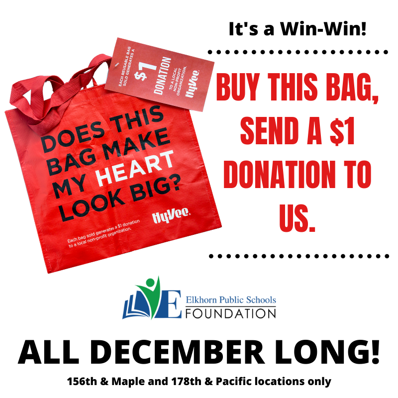 EPSF_Alumni's tweet photo. You still have time! Each time a $2.50 red My Heart Reusable Bag is purchased at the 156th &amp; Maple and 178th &amp; Pacific Hy-Vee locations during this month we will receive a $1 per bag donation. https://t.co/Cp4SehJMva
