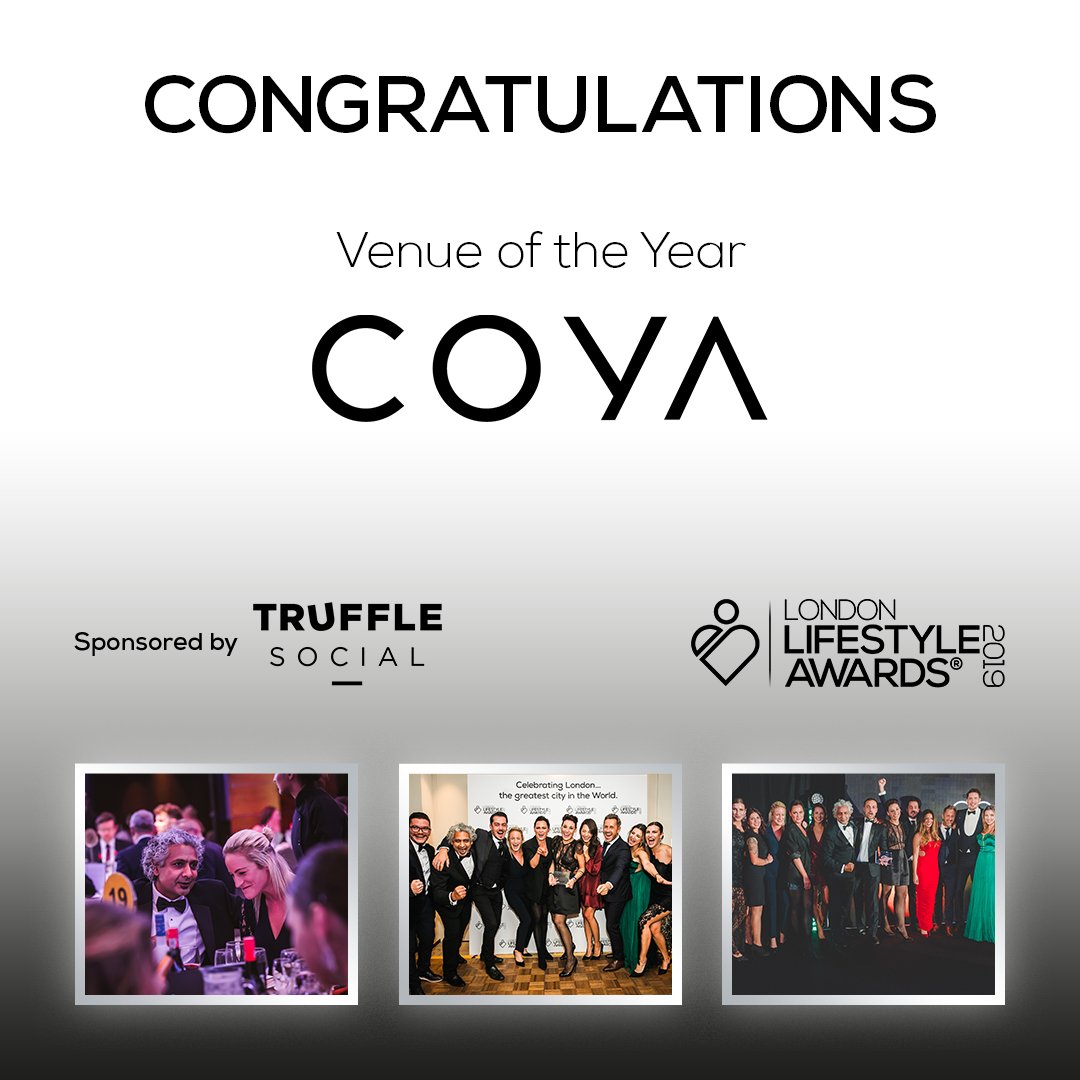 London's Venue of the year 2019 is COYA.
Sponsored by @trufflesocial
.
#londonlifestyleawards #bestlondonvenues #lovelondon #london #londoner #londoncity #londonlife #igerslondon #ig_london #prettycitylondon #londonbylondoners #londonbest