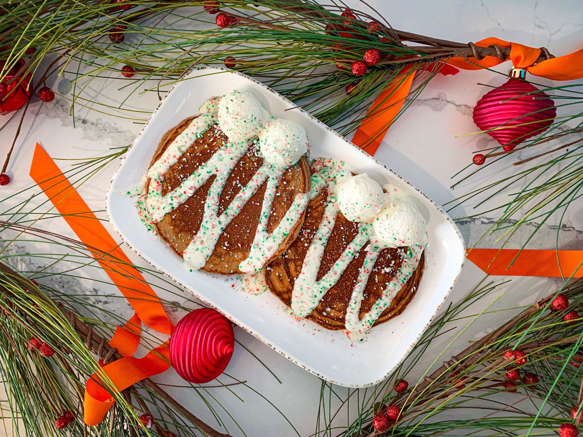 BluestemGrill's tweet photo. Gingerbread pancakes with candy cane cream cheese glaze. Our pancake special for today’s brunch could even get the grinch in the holiday spirit. 

#BluestemGrill #EatTheGoodLife #Pancakes #Brunch #MadeFromScratch #EatLocal https://t.co/2qjuu2EFtE