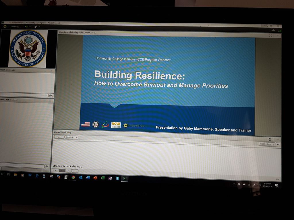 resiliency webinar screen before Gaby Mammone speaks