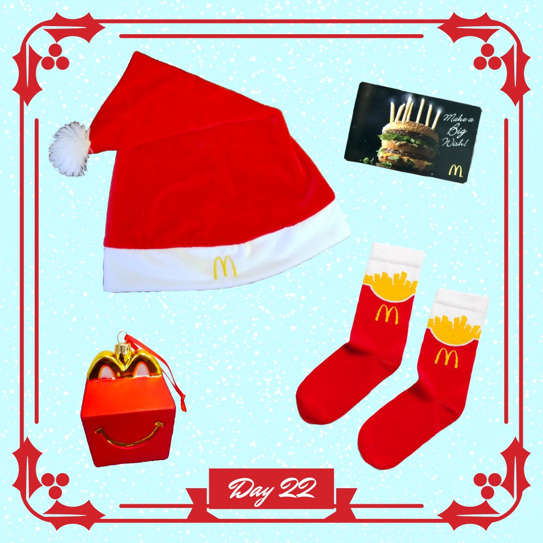 GeorgiaSoccer's tweet photo. Day 22 of #25DaysOfChristmas is sponsored by Atlanta #McDonalds! Enter to win this Happy Meal ornament, McDonald's Santa hat, french fry socks and $5 gift card!

To enter:
1. ❤️ and RT this tweet.
2. Follow @georgiasoccer.

The winner will be contacted via DM, January 6th. https://t.co/gzhitW1r3q