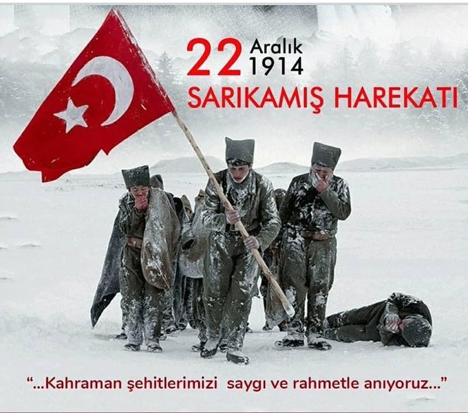 Sarıkamış Harekatı'nın 105. yıl dönümünde vatan müdafaası yolunda şehit olan kahraman ecdadımızı saygı ve rahmetle anıyoruz.Ruhları şad, mekânları cennet olsun. #Sarıkamış