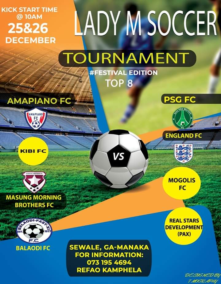 News_ZoneZA's tweet photo. LADY M SOCCER TOURNAMENT FESTIVE EDITION

“The mission of the tournament is to develop young boys so that they can be recognized to play for bigger soccer teams in our country and across the world,” said Mashao.

Read more: https://t.co/7McEQTVDXp
Facebook: News Zone https://t.co/SuYvOSmLC2