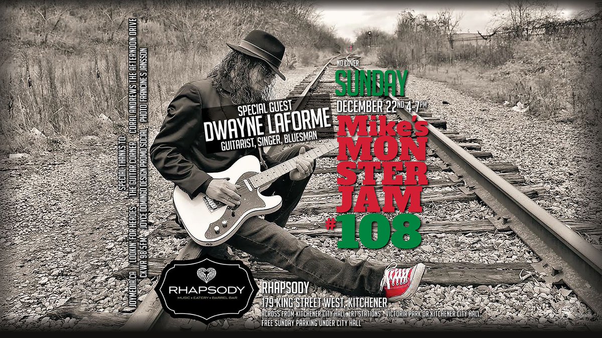 PreChristmas chillaxaction Today, Sunday 4-7pm <a href="/Rhapsodybarrel/">Rhapsody Barrel Bar</a> on the Monster Jam Stage with Special Guest @DwayneLaforme Singer, Guitarist, Blues Superman!

Wear your favourite Christmas sweater.

The winner for raffle draw for the D. King Custom Guitar TBA