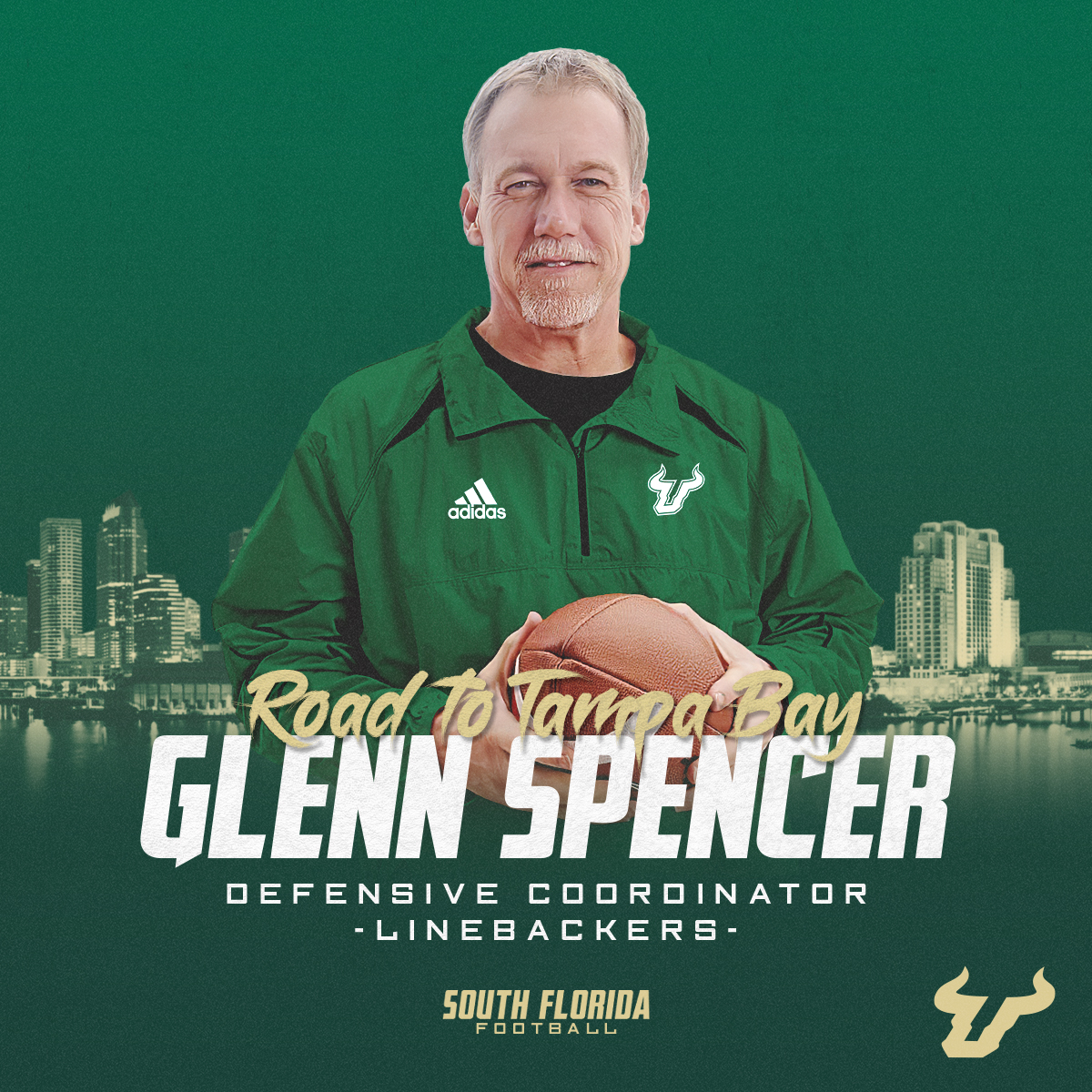 USF Football (@usffootball) on Twitter photo Welcome to the Bay, <a href="/Glenn_Spencer/">Glenn Spencer</a> 🌴
Named Defensive Coordinator/Linebackers Coach.
His FAU defense led the nation with 33 takeaways.
➡️bit.ly/2PNHOLb
#United #Bullieve #HornsUp 🤘 Welcome to the Bay, <a href="/Glenn_Spencer/">Glenn Spencer</a> 🌴
Named Defensive Coordinator/Linebackers Coach.
His FAU defense led the nation with 33 takeaways.
➡️bit.ly/2PNHOLb
#United #Bullieve #HornsUp 🤘