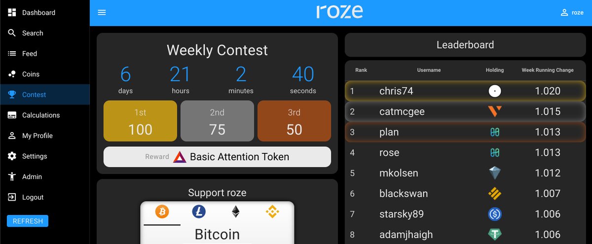 rozeio's tweet image. ANNOUNCEMENT! Now offering weekly contests with prizes for the best traders each week roze.io