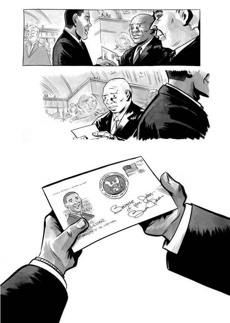 At Barack Obama's first inauguration back in 2008, <a href="/repjohnlewis/">John Lewis</a> asked him to autograph his program. The first African American president in American history signed it: BECAUSE OF YOU, JOHN #johnlewis 

esquire.com/news-politics/…