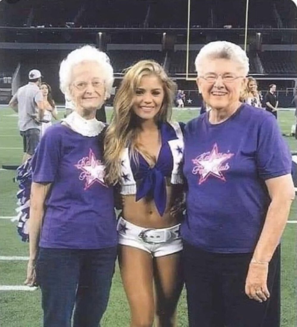In the middle is a current Cowboy cheerleader, on both sides are cheerleaders from our last Super Bowl.