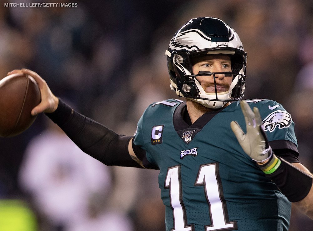 ESPNNFL's tweet photo. Carson Wentz is the 1st player in NFL history with 4,000 Pass Yards in a season without a 500-yard WR. 

(via @ESPNStatsInfo) https://t.co/u95QVOzUh1