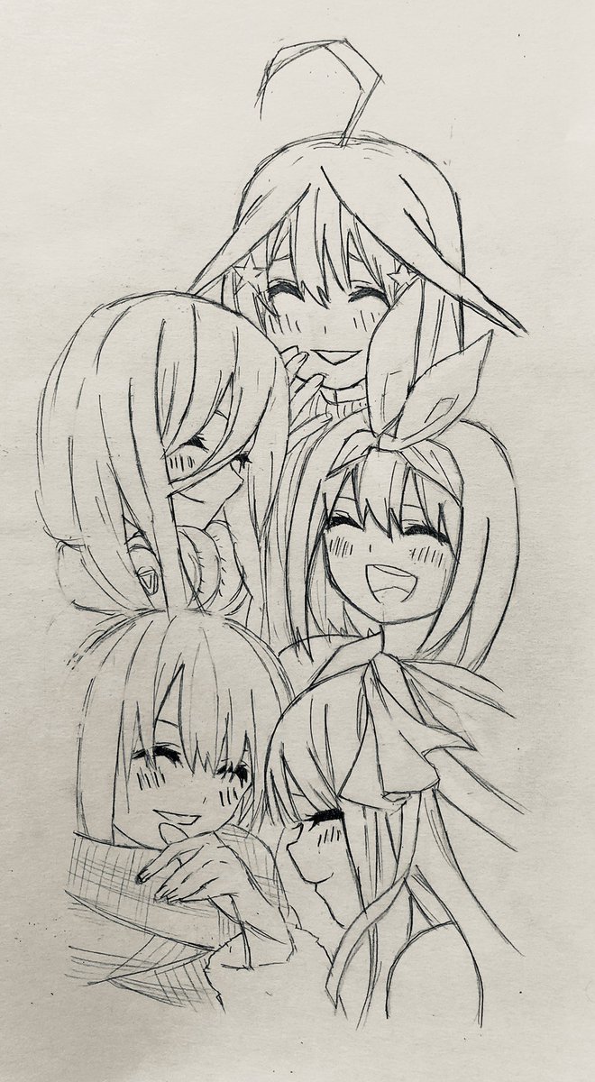 素人の鉛筆イラスト ٹوئٹر پر 第126号 鉛筆完成 中野家五姉妹 五等分の花嫁 中野一花 中野ニ乃 中野三玖 中野四葉 中野五月 五等分の花嫁 絵描きさんと繋がりたい イラスト アニメ好きと繋がりたい