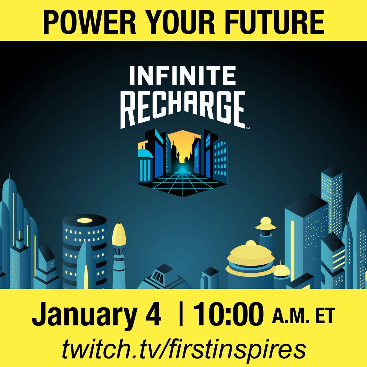 FRCTeams's tweet photo. This season, you will work together to power the future in #INFINITERECHARGE. Find out how next Saturday – watch kickoff LIVE on FIRSTtv  https://t.co/EaoV6abcj3 https://t.co/RbAKI4GspA
