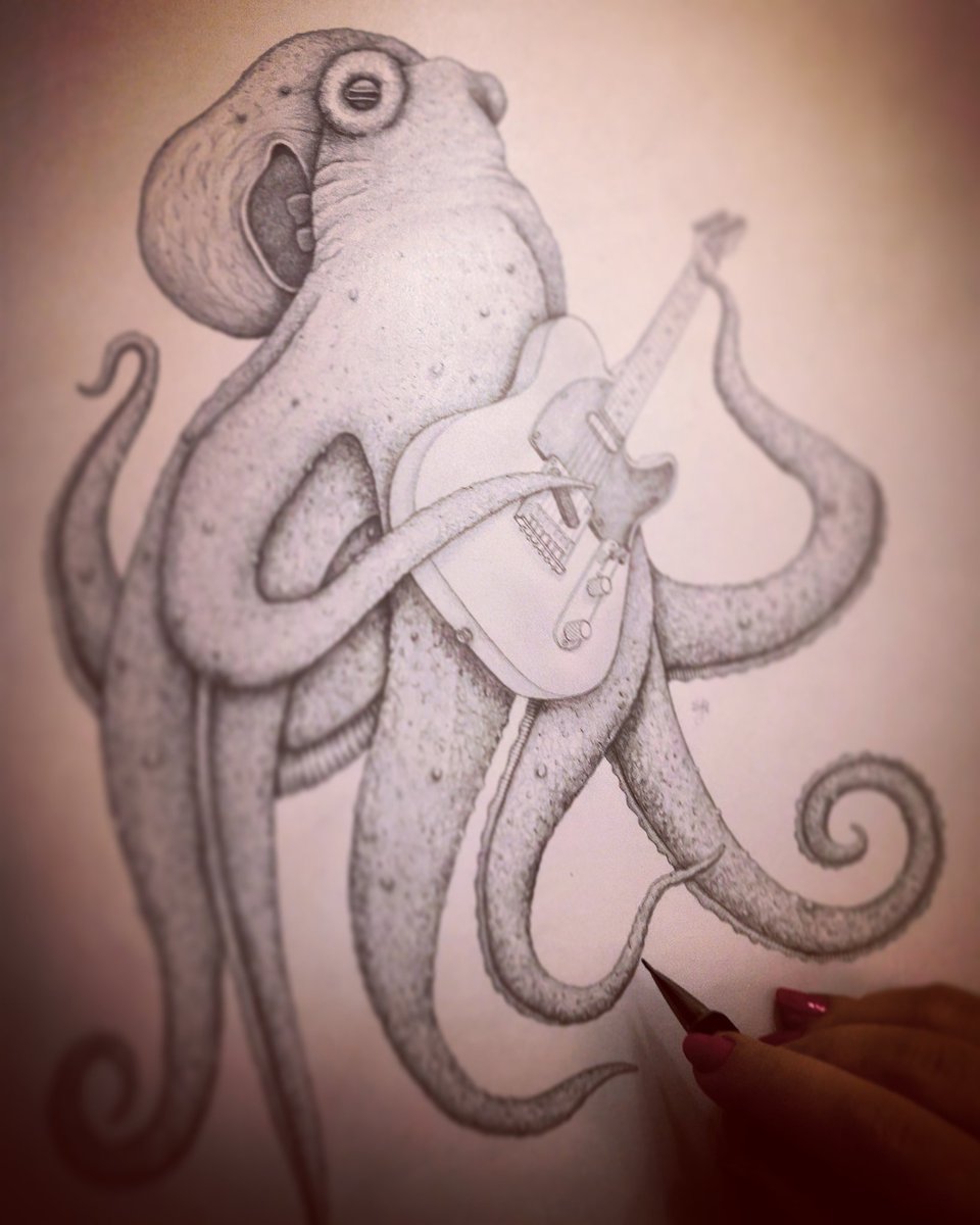 DigiDaughter's tweet photo. Will look at him again tomorrow, but I think #Polah is done 🤔 #theseabedband #octopus #guitar #telecaster 🎸🐙✍️ ... colour another day 💙🌊🧜♀️ https://t.co/32MUhOSSnQ