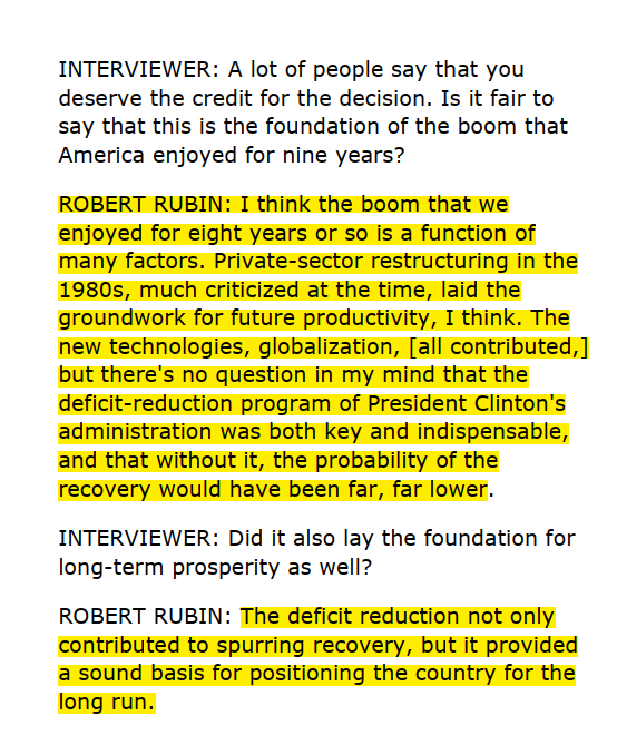 DavidpStein's tweet photo. This…has not aged well. 

"The deficit reduction not only
contributed to spurring recovery, but it provided
a sound basis for positioning the country for the
long run.” - #RobertRubin, Circa 2000-2001

https://t.co/Qrcicztlpg https://t.co/BBMN8ZAAyZ