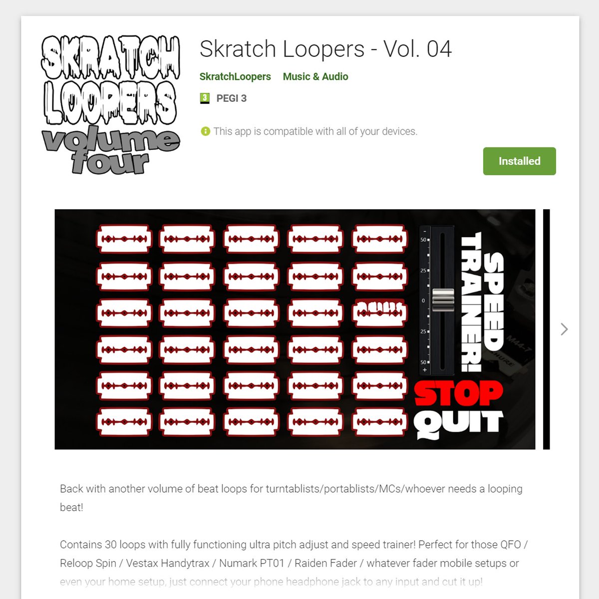 SkratchLoopers's tweet image. Volume 4 of the Skratch Loopers app is now live! 30 loops, ultrapitch adjust and speed trainer. Head to skratchloopersapp.co.uk to snag it from the Google Play store!