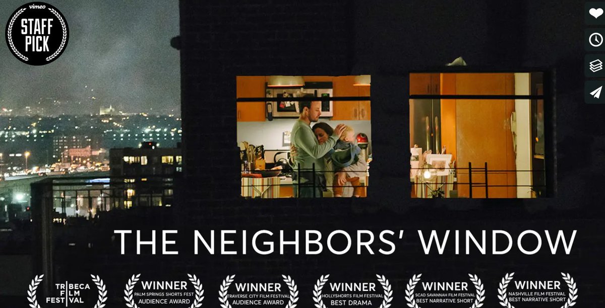 thefilmfest's tweet photo. 2019 FIN AIFF short film THE NEIGHBORS' WINDOW was featured in Shorts: Canada and the World, went on to win awards at over 20 festivals and has premiered as a Vimeo Staff Pick..
Watch here right now: https://t.co/QWbpEws697
#FIN #AIFF #shorts #THENEIGHBOURSWINDOW #BingeOnUs https://t.co/r7V8ZVvlus