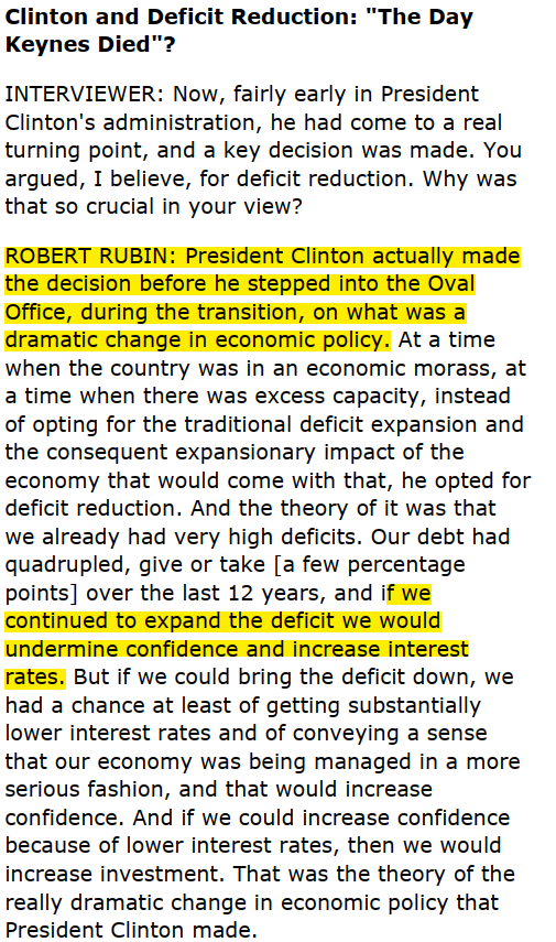 DavidpStein's tweet photo. This…has not aged well. 

"The deficit reduction not only
contributed to spurring recovery, but it provided
a sound basis for positioning the country for the
long run.” - #RobertRubin, Circa 2000-2001

https://t.co/Qrcicztlpg https://t.co/BBMN8ZAAyZ