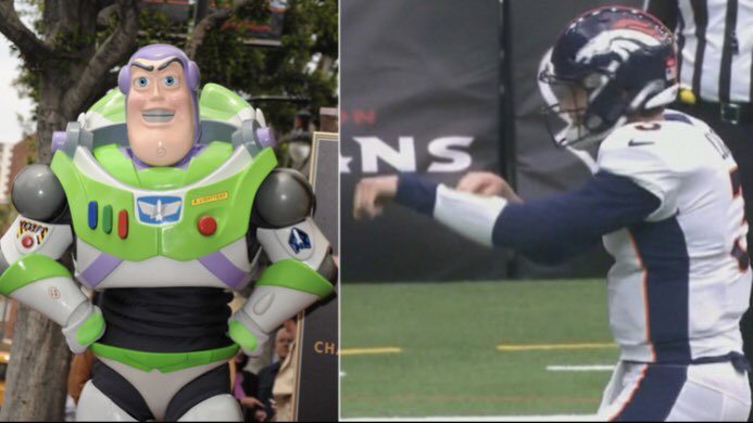 bvh414's tweet photo. Believe it or not this isn’t the first time Drew Lock and Derek Carr have faced off. #DenVsOak #OakVsDen #ToyStory https://t.co/rOiF7dnGf0