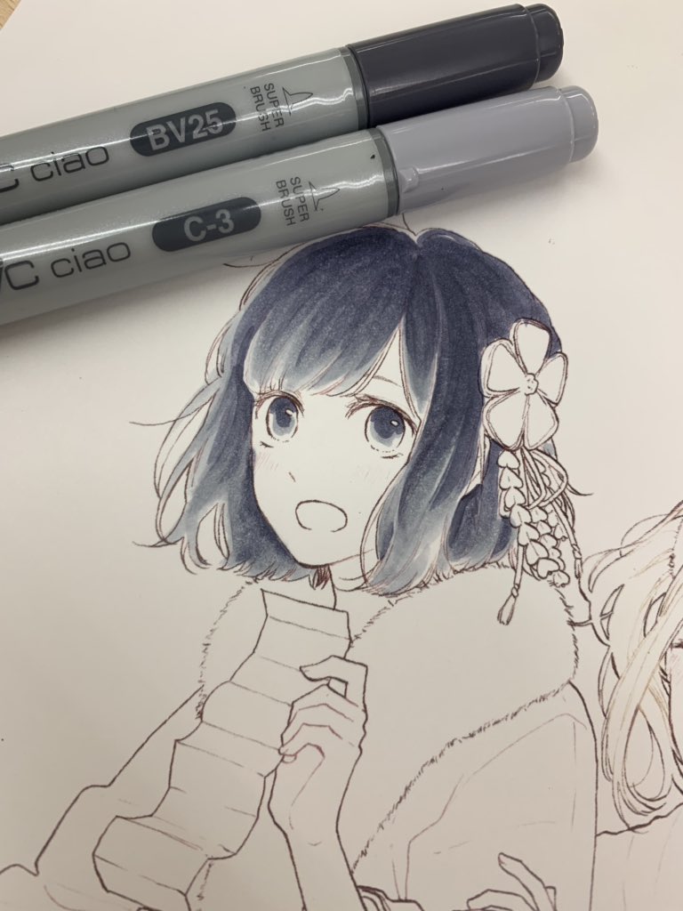 コピック公式 Copic Official 在 Twitter 上 黒髪って何色を使えばいいの 100番のような真っ黒な色だと色が濃すぎて重ね 塗りしようがないので あえてグレイ系統を使うのがコツです ๑ 灰色ではないですが Bv25 Bv29あたりを組み合わせるのも青紫が