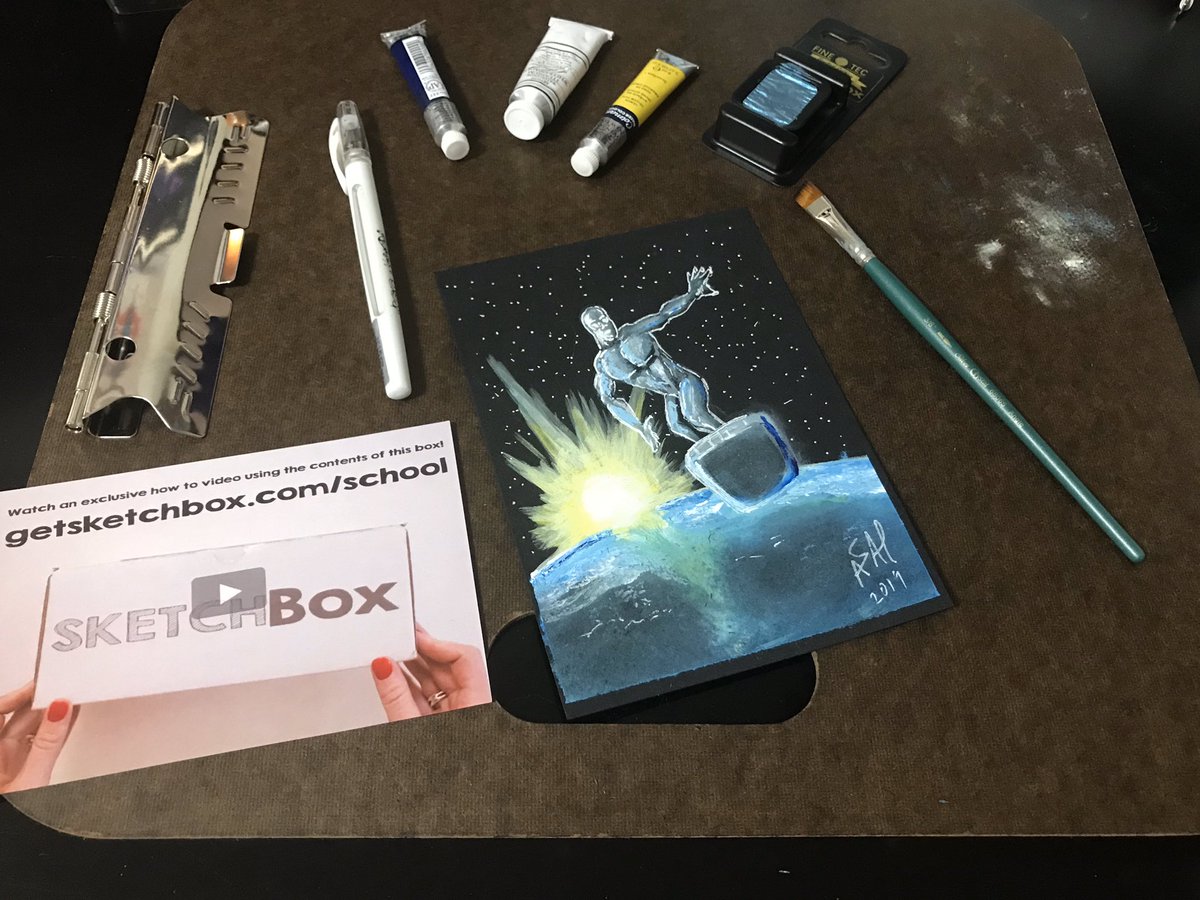 asapcandraw's tweet image. Trying out these #watercolors from @getsketchbox with a little Silver Surfer sketch. It’s been a while since I’ve worked with paint but this makes me want to do more. #getsketchbox #marvel #silversurfer