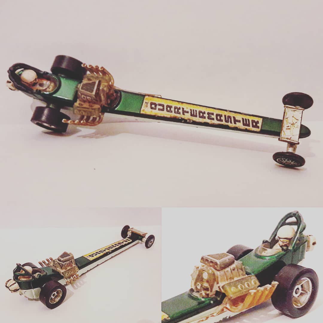 In 1966 #santapodraceway opened as the UK's first permanent #dragracing venue. Here's Corgi's first #diecast attempt to cash in: the Quartermaster, produced between 1970 & '71. & reissued in '72 a blue & yellow livery as the #johnwoolfe #radioluxembourg 208 dragster.