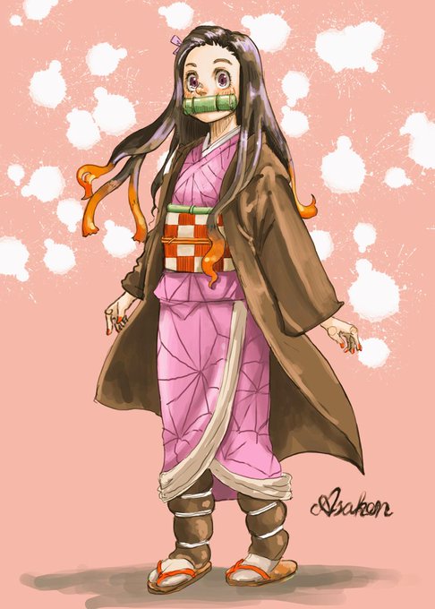 AsakenさんがTwitterに投稿した竈門禰豆子(鬼滅の刃)のイラスト。