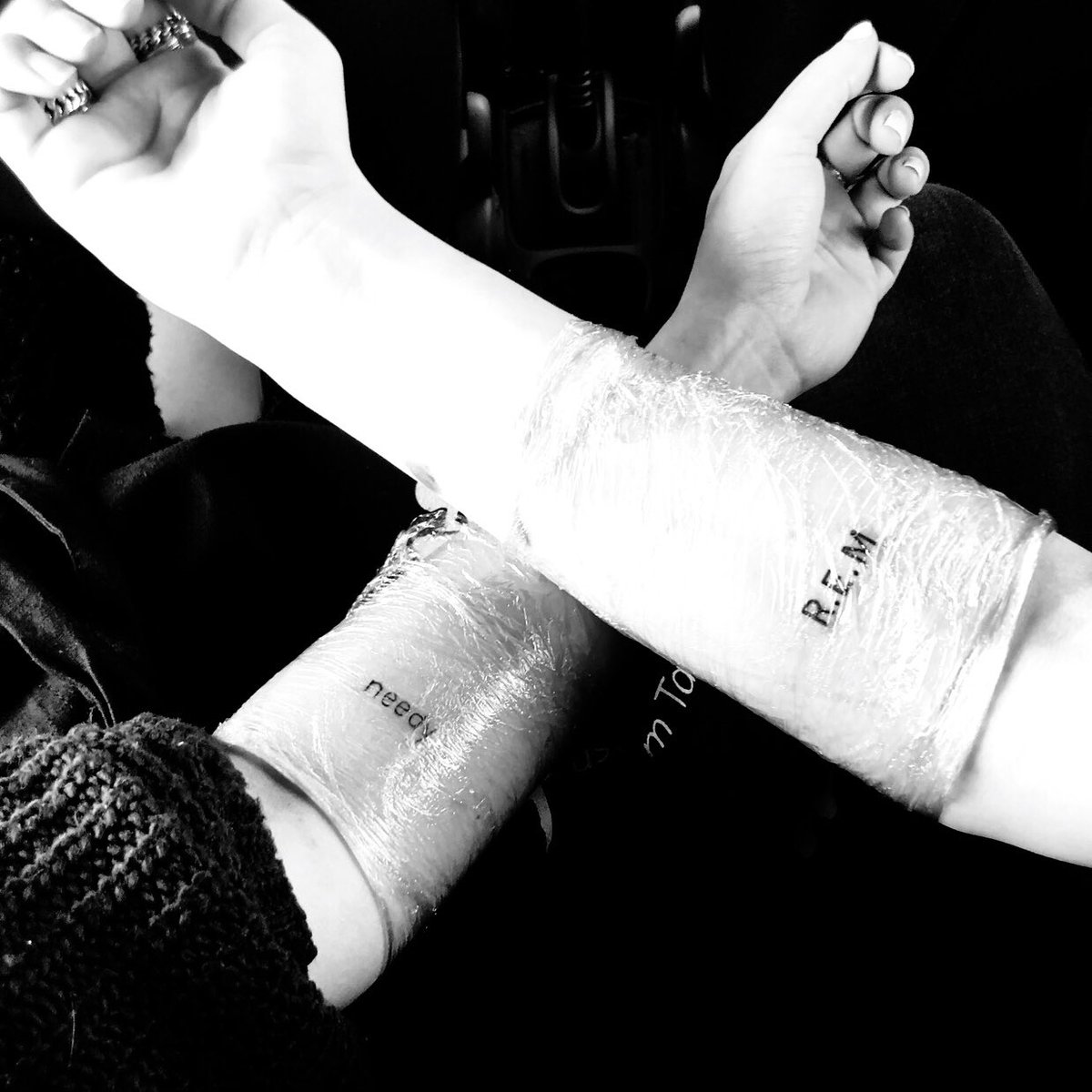 caughtupinari's tweet photo. @ArianaGrande thank u for letting me meet my best friend @ariherbibble. we got the songs tattooed that mean so much to us, especially after hearing it live multiple times. a reminder of tour &amp; how we met each other. thank u for this tour &amp; everything u have done for us ♡ #ourswt https://t.co/dOeuv4NVUP